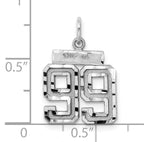 Sterling Silver Rhodium-plated Diamond-cut #99 Charm