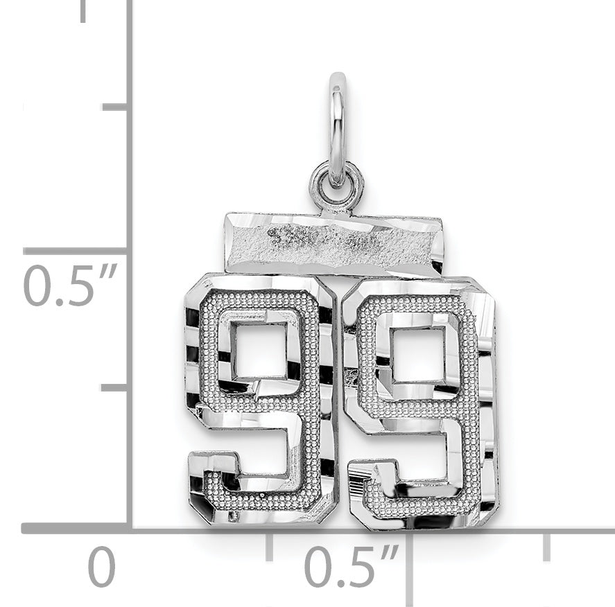 Sterling Silver Rhodium-plated Diamond-cut #99 Charm