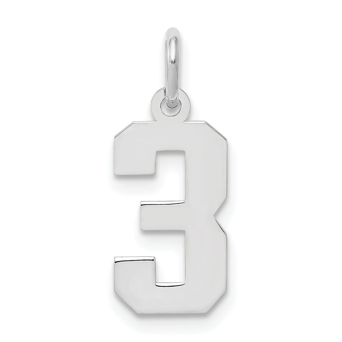Sterling Silver/Rhodium-plated Polished Number 3 Charm