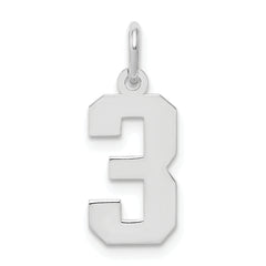 Sterling Silver/Rhodium-plated Polished Number 3 Charm