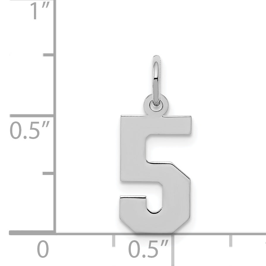 Sterling Silver/Rhodium-plated Polished Number 5 Charm