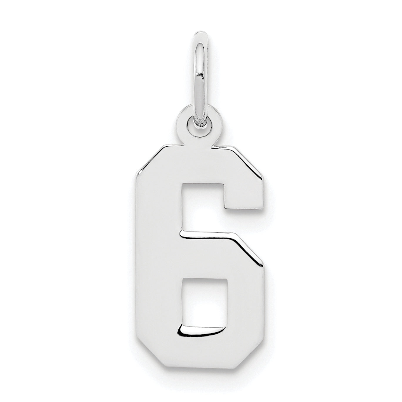 Sterling Silver/Rhodium-plated Polished Number 6 Charm