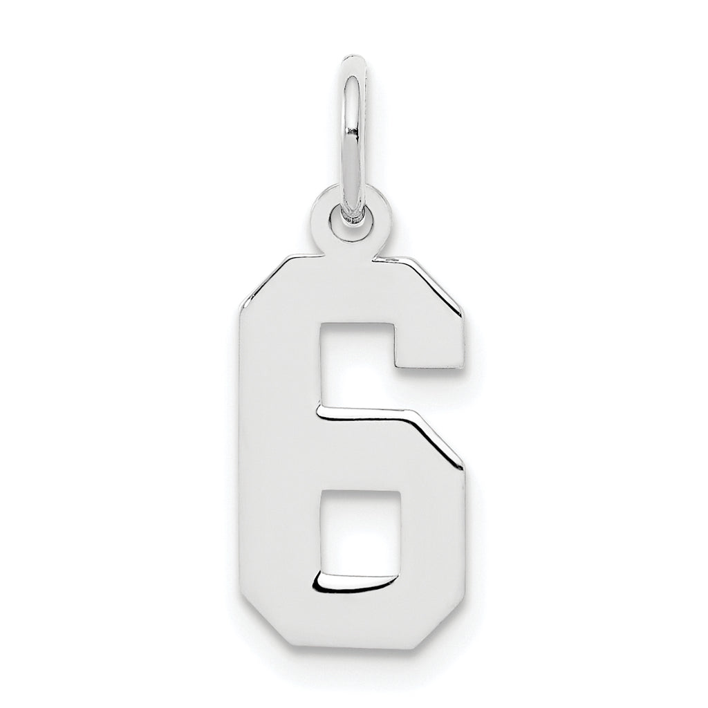 Sterling Silver/Rhodium-plated Polished Number 6 Charm