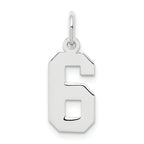 Sterling Silver/Rhodium-plated Polished Number 6 Charm