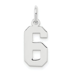 Sterling Silver/Rhodium-plated Polished Number 6 Charm