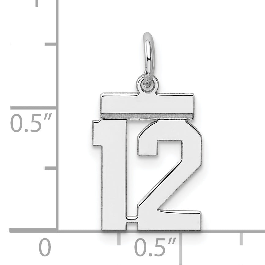 Sterling Silver/Rhodium-plated Polished Number 12 Charm