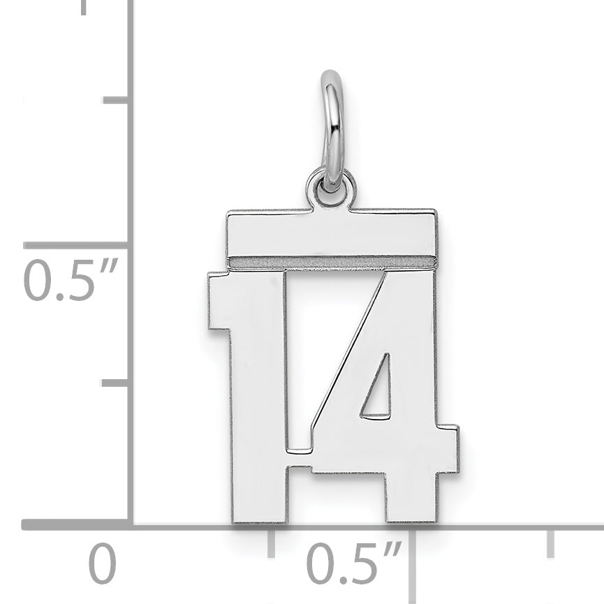 Sterling Silver/Rhodium-plated Polished Number 14 Charm