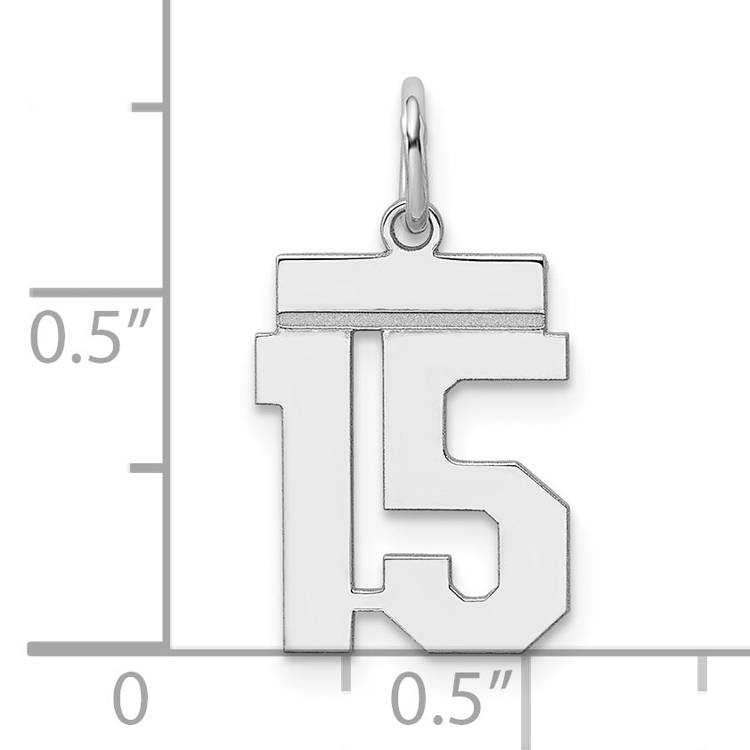 Sterling Silver/Rhodium-plated Polished Number 15 Charm