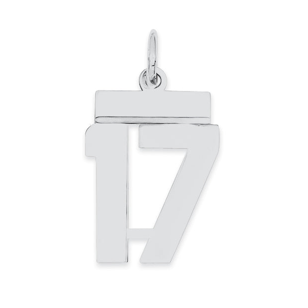 Sterling Silver/Rhodium-plated Polished Number 17 Charm