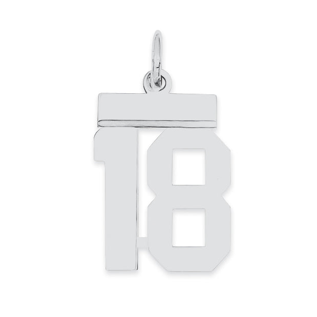 Sterling Silver/Rhodium-plated Polished Number 18 Charm