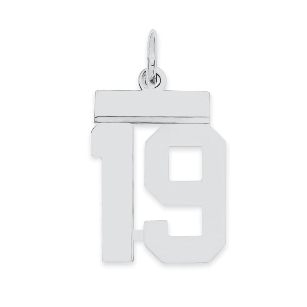 Sterling Silver/Rhodium-plated Polished Number 19 Charm