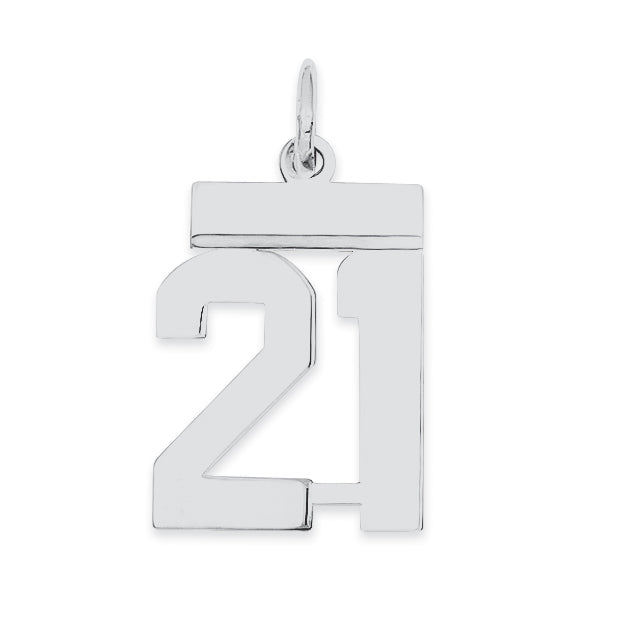 Sterling Silver/Rhodium-plated Polished Number 21 Charm