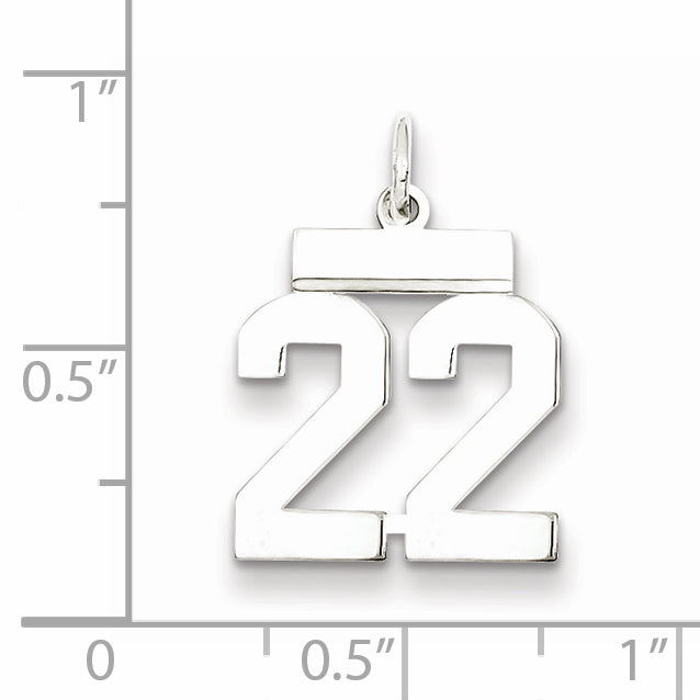 Sterling Silver/Rhodium-plated Polished Number 22 Charm