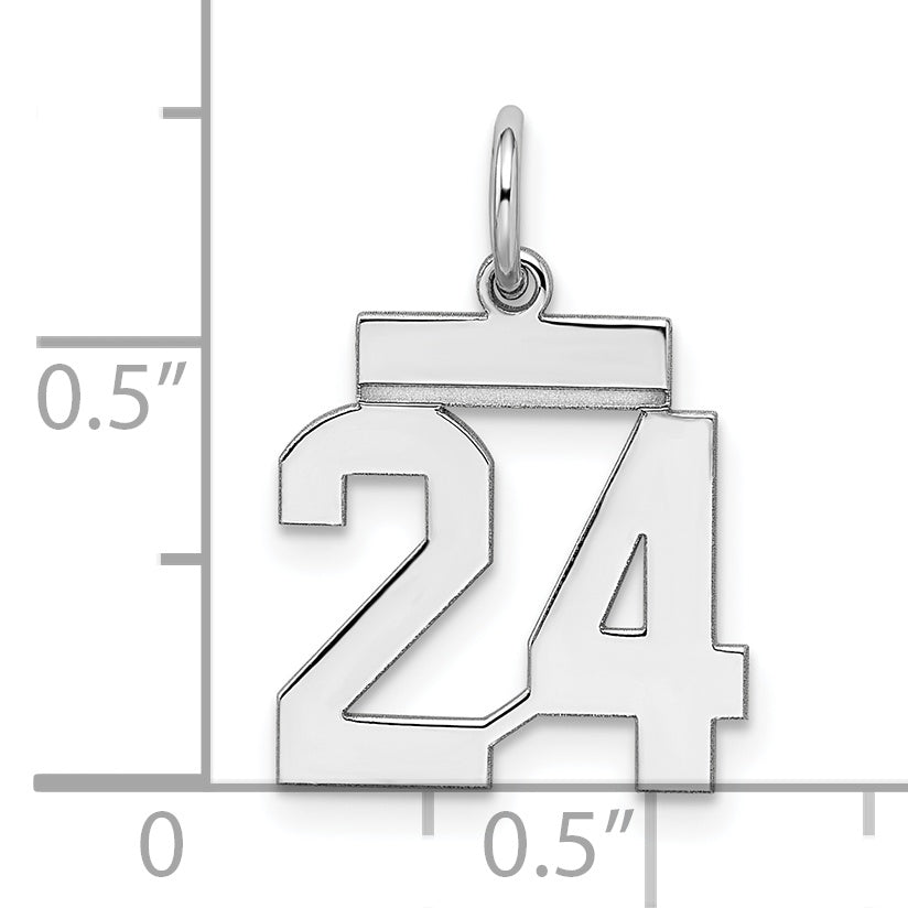 Sterling Silver/Rhodium-plated Polished Number 24 Charm