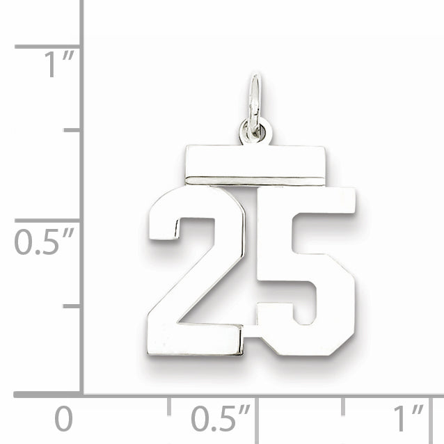 Sterling Silver/Rhodium-plated Polished Number 25 Charm Secondary image