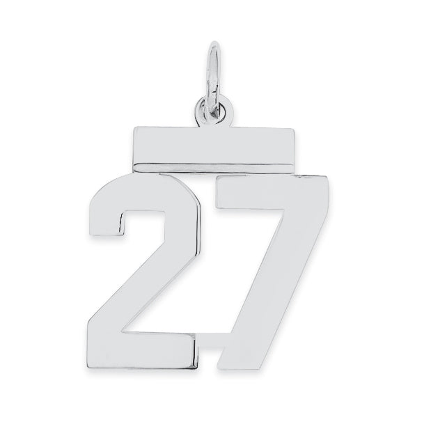 Sterling Silver/Rhodium-plated Polished Number 27 Charm