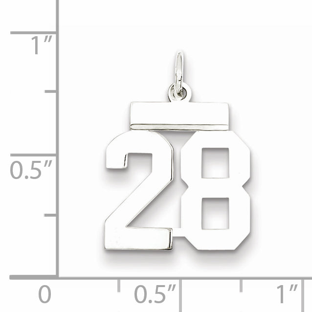 Sterling Silver Rhodium-plated Small Polished Number 28 Charm