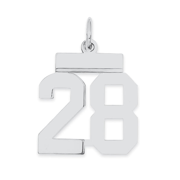 Sterling Silver/Rhodium-plated Polished Number 28 Charm