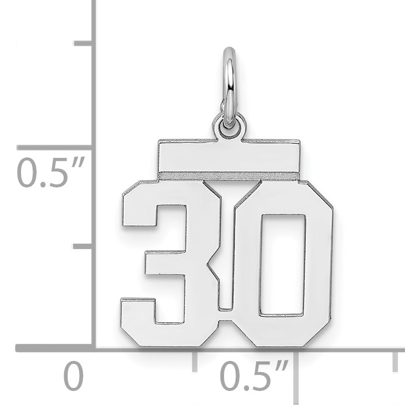 Sterling Silver Rhodium-plated Small Polished Number 30 Charm