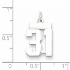 Sterling Silver Rhodium-plated Small Polished Number 31 Charm
