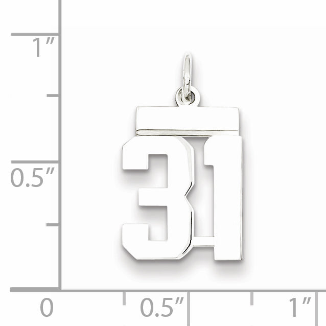Sterling Silver Rhodium-plated Small Polished Number 31 Charm