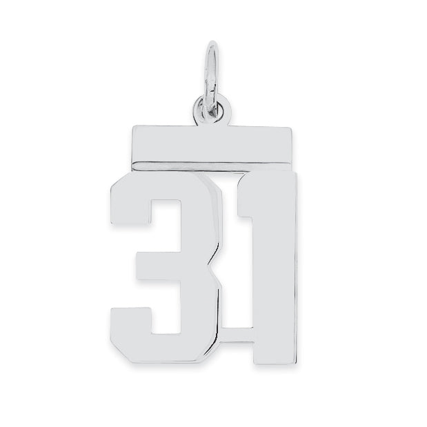 Sterling Silver/Rhodium-plated Polished Number 31 Charm