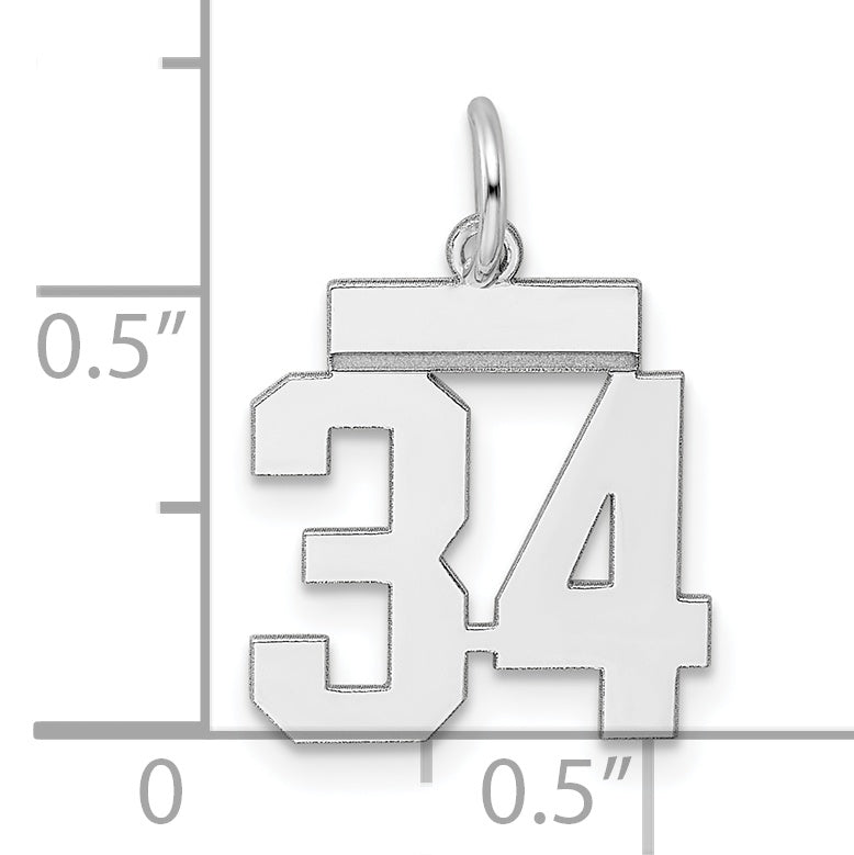 Sterling Silver Rhodium-plated Small Polished Number 34 Charm