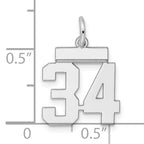 Sterling Silver Rhodium-plated Small Polished Number 34 Charm