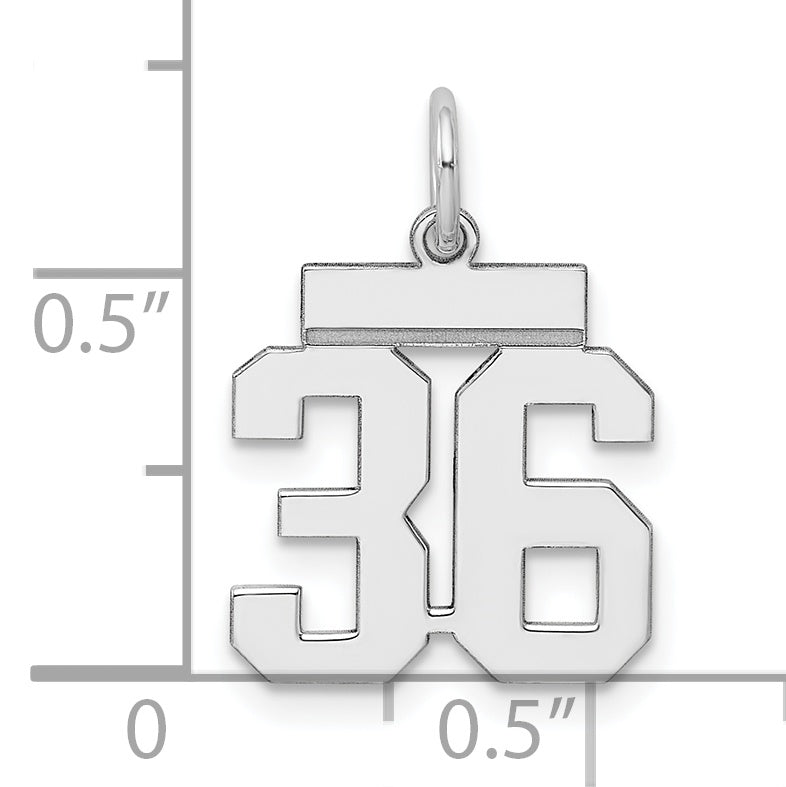 Sterling Silver Rhodium-plated Small Polished Number 36 Charm