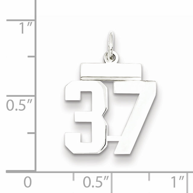 Sterling Silver Rhodium-plated Small Polished Number 37 Charm
