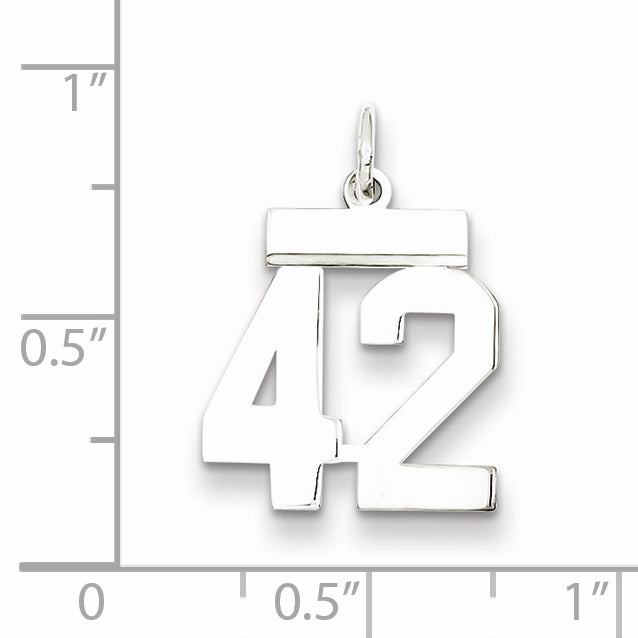 Sterling Silver Rhodium-plated Small Polished Number 42 Charm