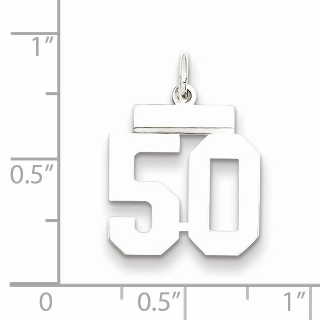 Sterling Silver Rhodium-plated Small Polished Number 50 Charm
