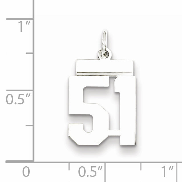 Sterling Silver Rhodium-plated Small Polished Number 51 Charm Secondary image