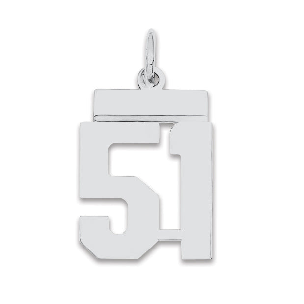 Sterling Silver/Rhodium-plated Polished Number 51 Charm