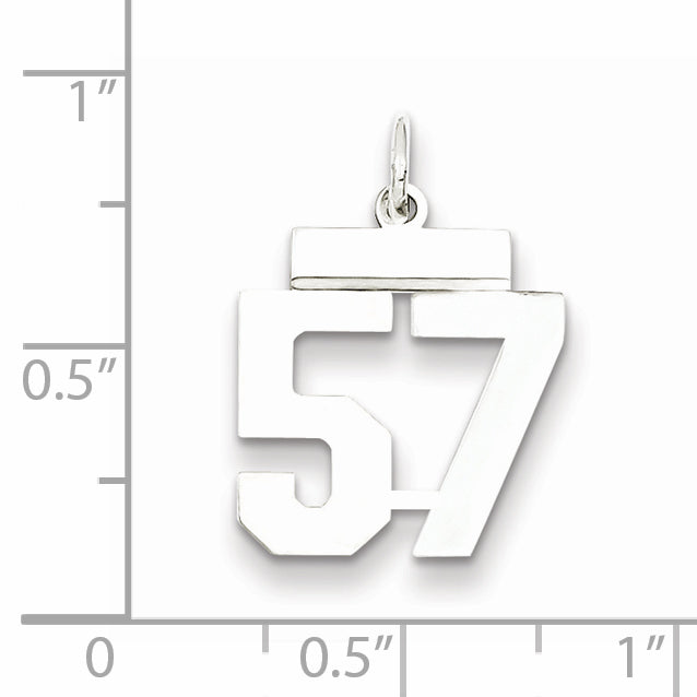 Sterling Silver Rhodium-plated Small Polished Number 57 Charm