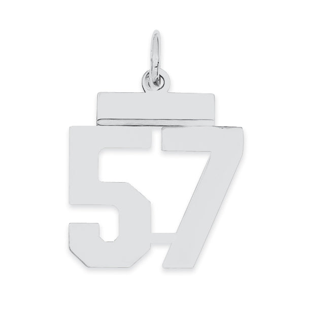 Sterling Silver/Rhodium-plated Polished Number 57 Charm