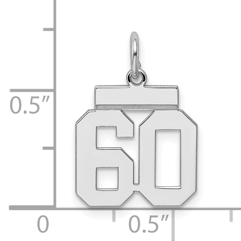 Sterling Silver Rhodium-plated Small Polished Number 60 Charm
