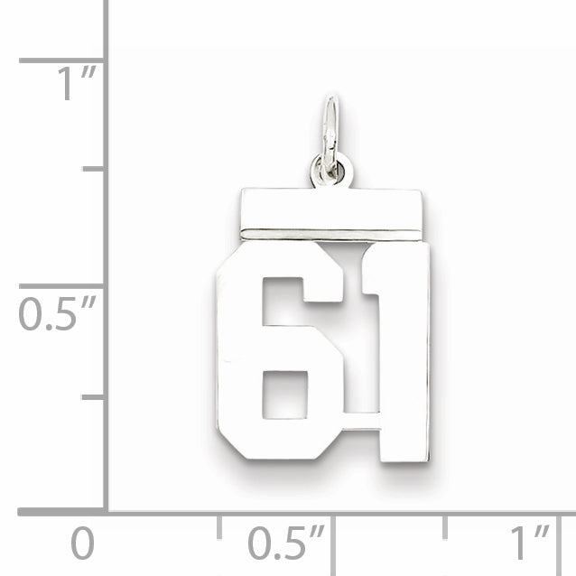 Sterling Silver Rhodium-plated Small Polished Number 61 Charm