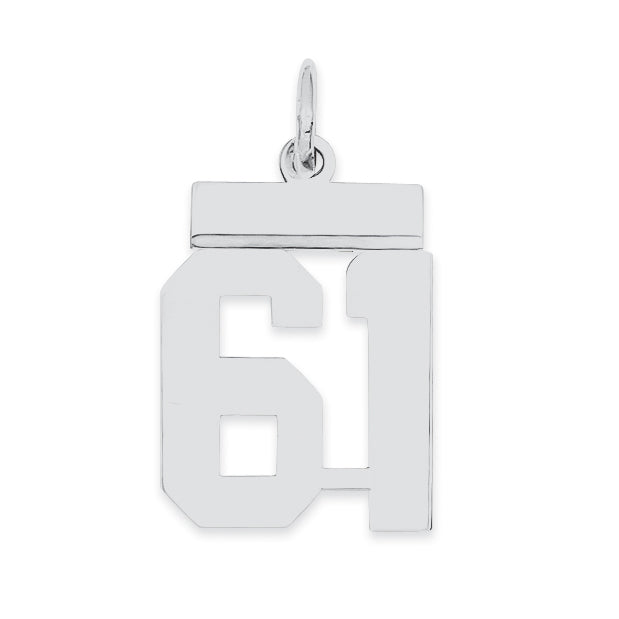 Sterling Silver/Rhodium-plated Polished Number 61 Charm