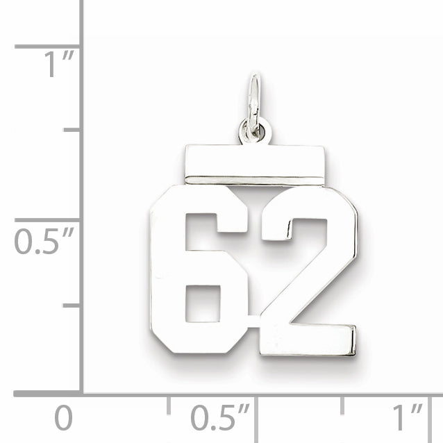 Sterling Silver Rhodium-plated Small Polished Number 62 Charm Secondary image
