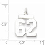 Sterling Silver Rhodium-plated Small Polished Number 62 Charm