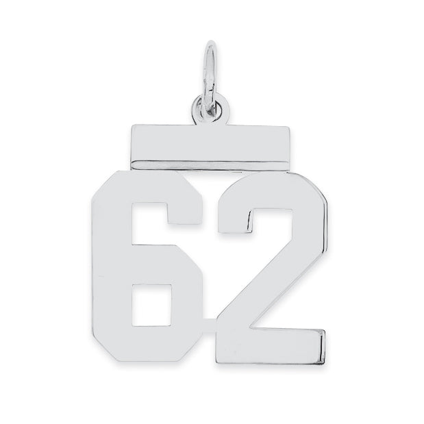Sterling Silver/Rhodium-plated Polished Number 62 Charm