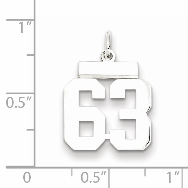 Sterling Silver Rhodium-plated Small Polished Number 63 Charm