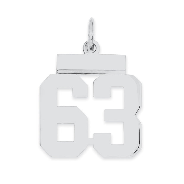 Sterling Silver/Rhodium-plated Polished Number 63 Charm