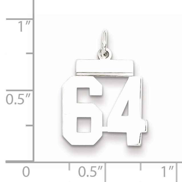 Sterling Silver Rhodium-plated Small Polished Number 64 Charm Secondary image