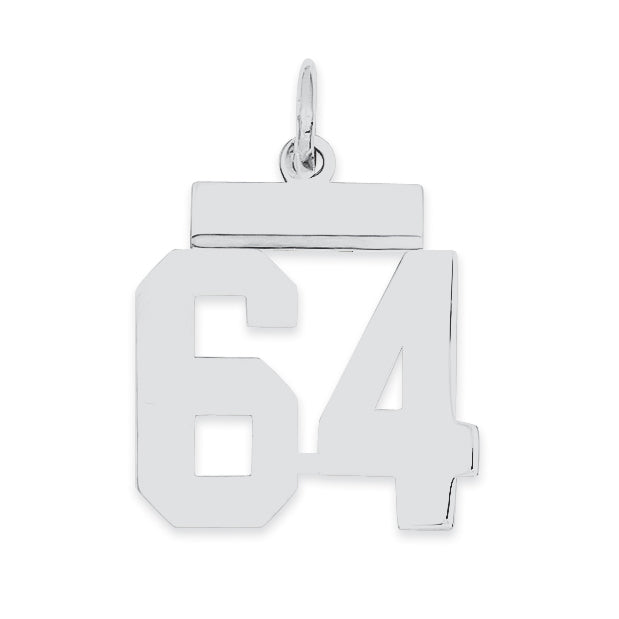 Sterling Silver/Rhodium-plated Polished Number 64 Charm