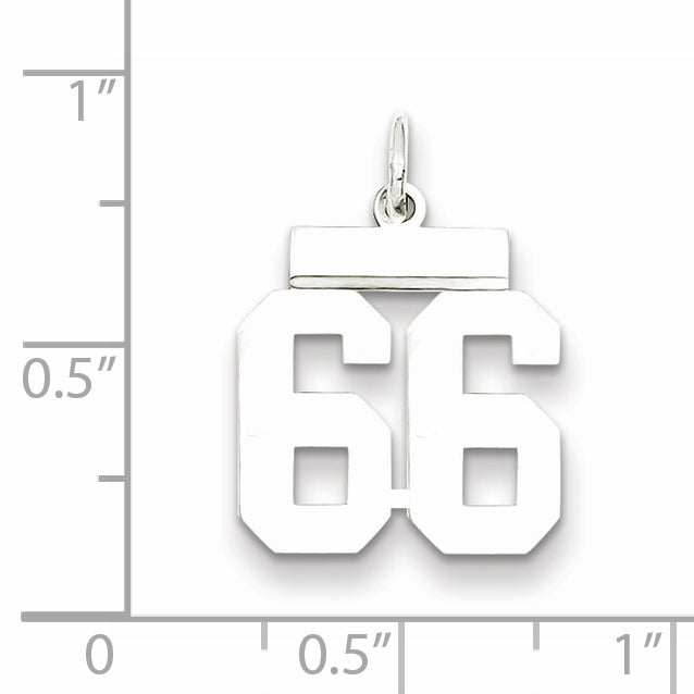 Sterling Silver Rhodium-plated Small Polished Number 66 Charm Secondary image