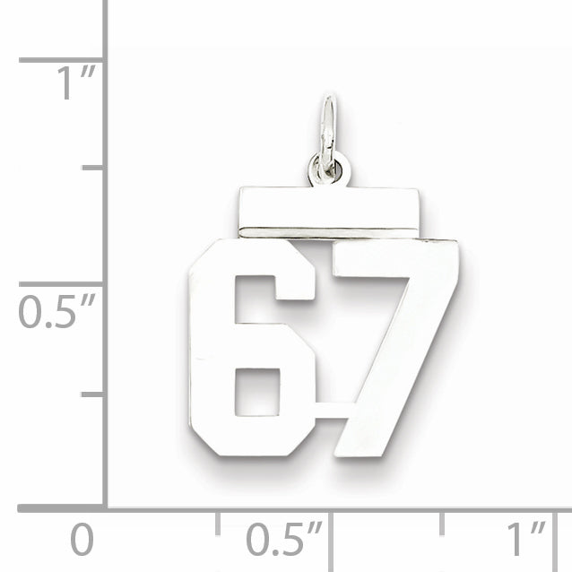 Sterling Silver Rhodium-plated Small Polished Number 67 Charm Secondary image