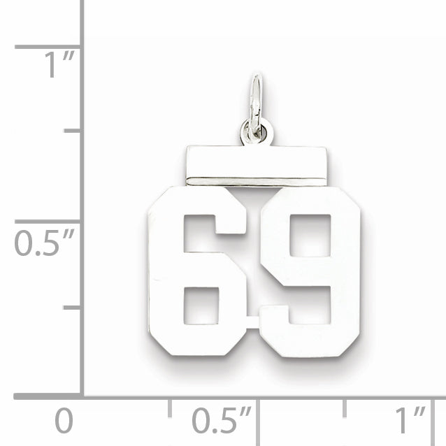 Sterling Silver Rhodium-plated Small Polished Number 69 Charm