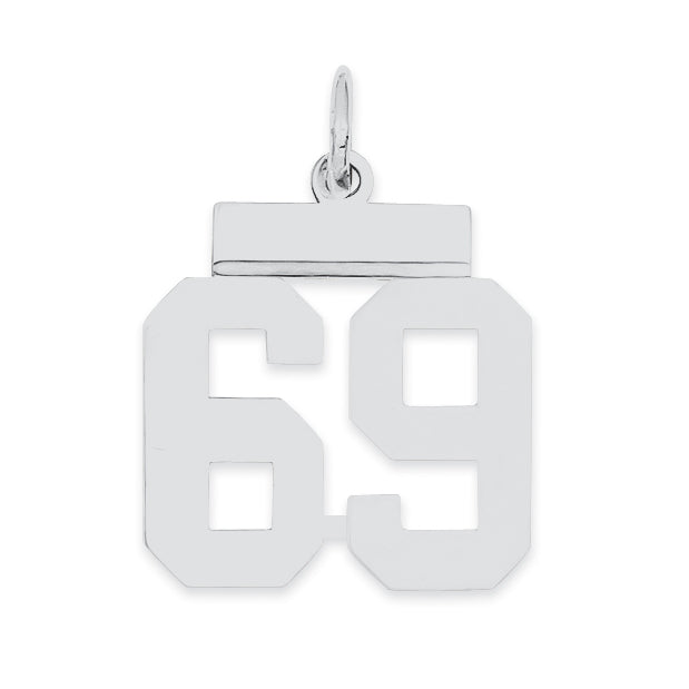 Sterling Silver/Rhodium-plated Polished Number 69 Charm